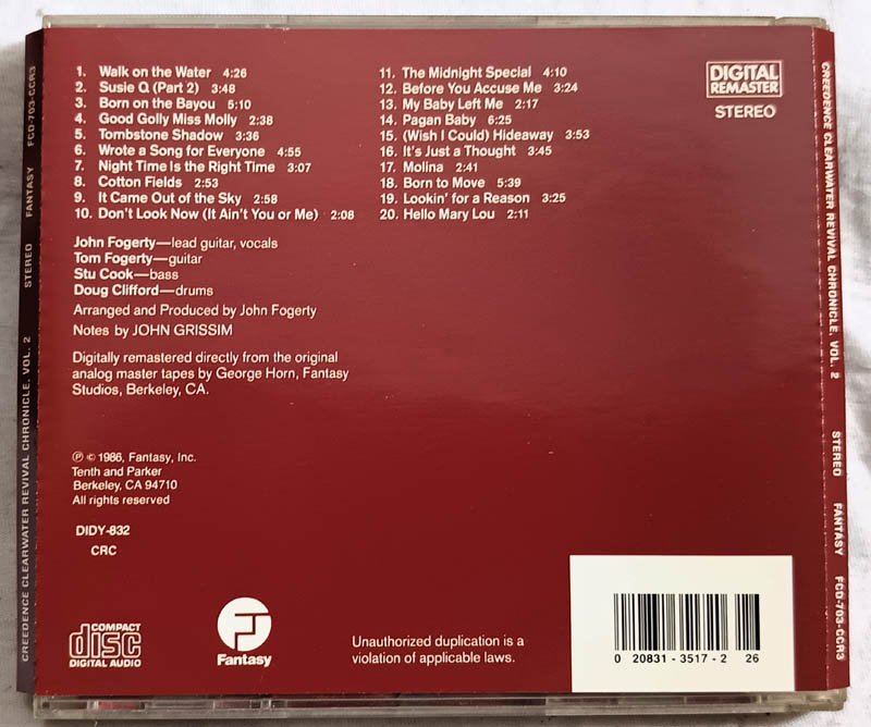 Creedence Clearwater Revival Chronicle Vol.2 Audio Cd
