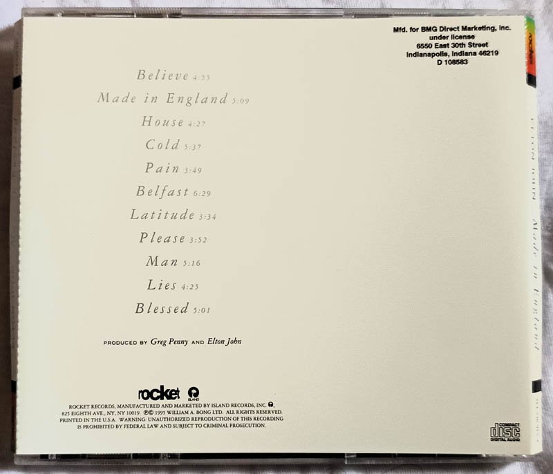 Elton John Made in England Audio Cd.