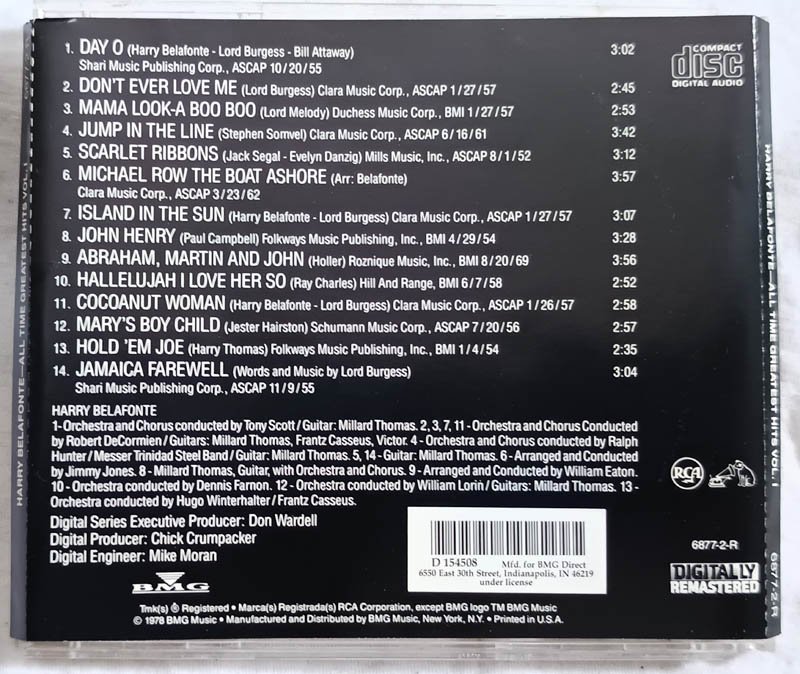 Harry Belafonte All Time Greatest Hits Vol.1 Audio Cd