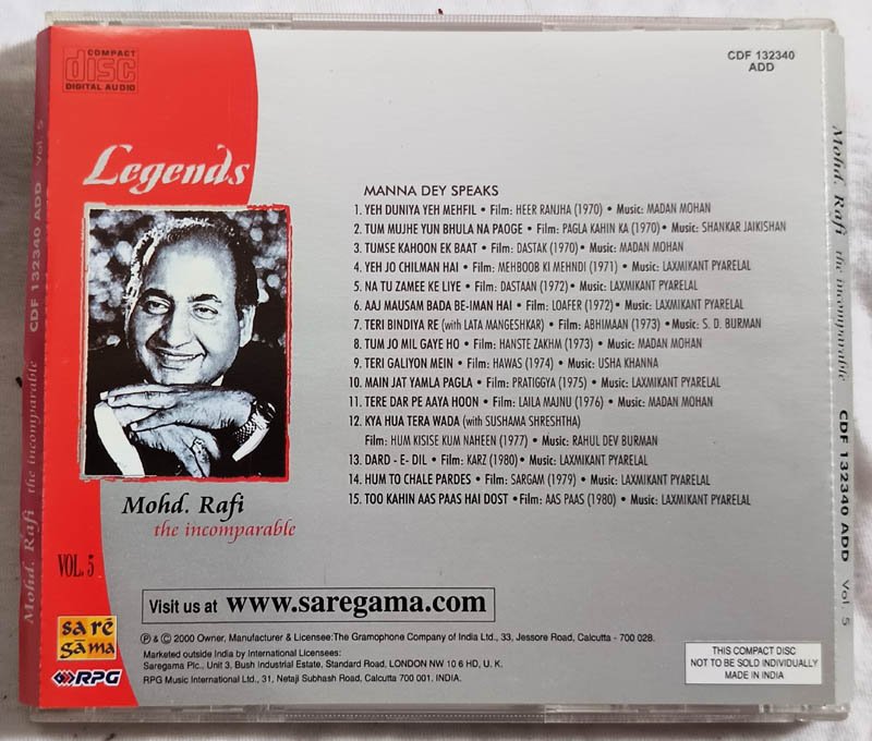 Legends Mohd.Rafi The Incomparable Vol.5 Hindi Audio Cd