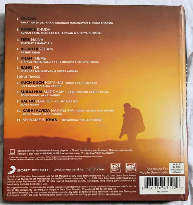 My Name is Khan Hindi Audio Cd By Shankar Ehsaan Loy