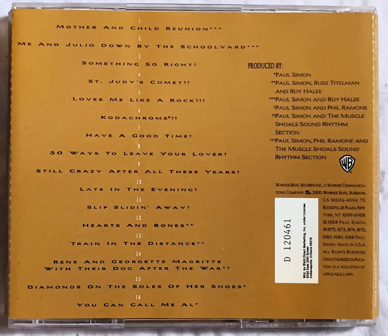 Paul Simon Negotiations and Love Songs 1971-1986 Audio Cd.