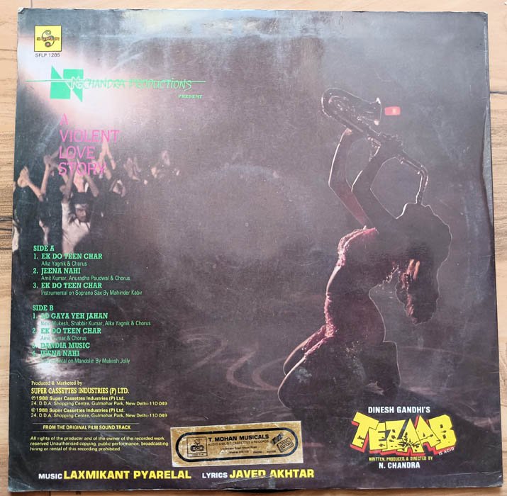 Tezaab Hindi LP Vinyl Record By Laxmikant Pyarelal.