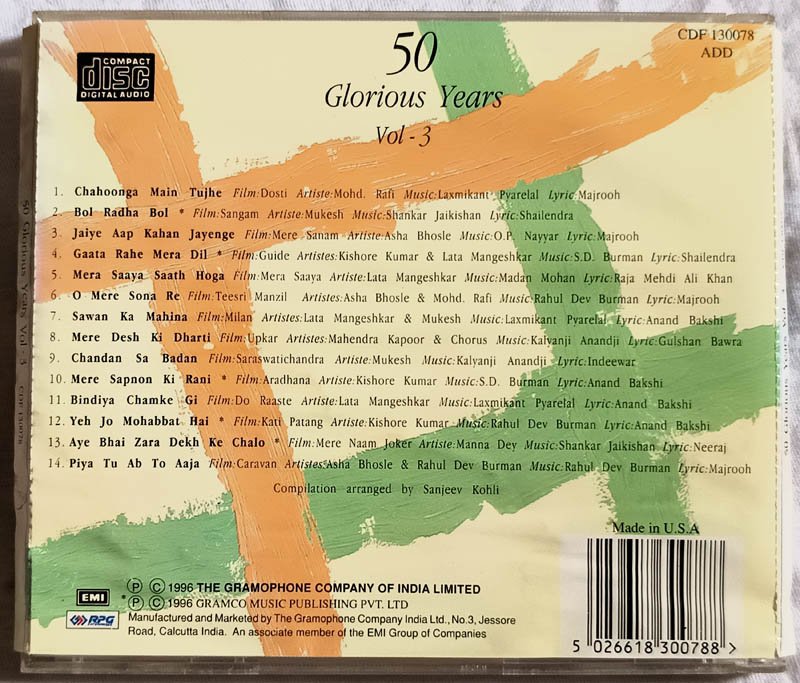 50 Glorious Year Vol 1 to 5 Hindi Film Songs Audio CD