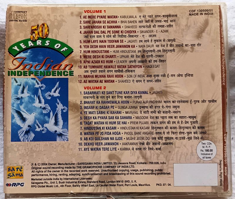 50 Years of Indian Independence Hindi Audio cd