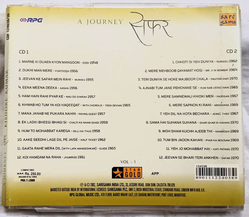 A Journey Kishore Kumar 1950s to 1970s Hindi Audio cd