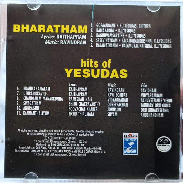 Bharatham - Hits of Yesudas Malayalam Audio CD