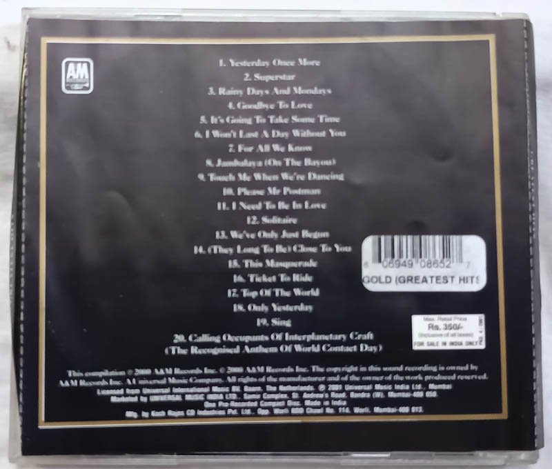 Carpenters Gold Greatest Hits Audio cd