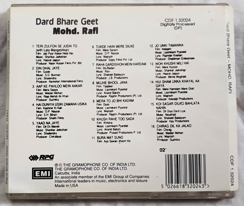 Dard Bhare Geet Mohd.Rafi Hindi Audio Cd