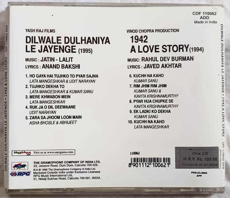 Dilwale Dulhaniya Le Jayenge – 1942 A Love Story Hindi Audio Cd