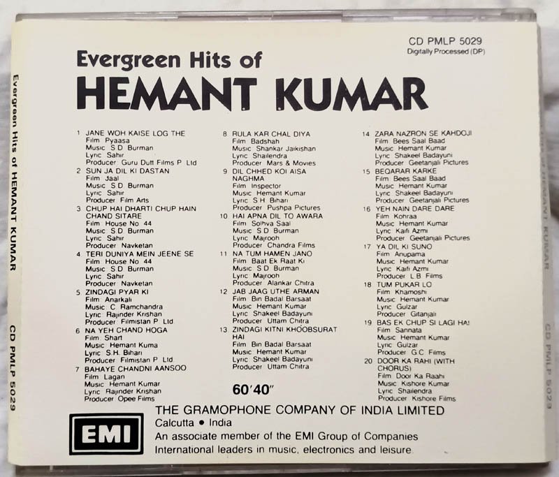 Evergreen Hits of Hemant Kumar Hindi Audio Cd