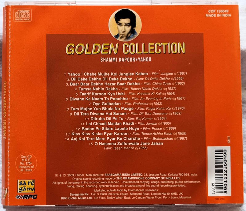 Golden Collection Shammi Kapoor Yahoo Hindi Audio CD