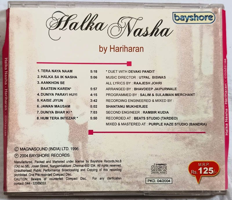 Halka Nasha By Hariharan Audio cd
