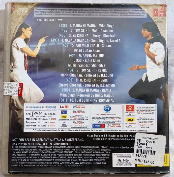 Jab We Met Hindi Audio CD By Pritam