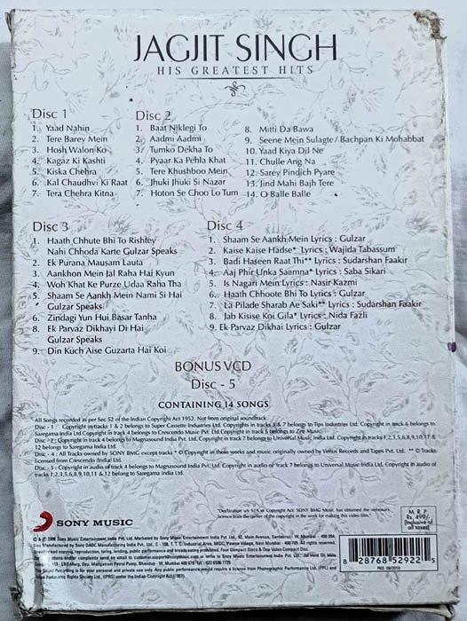 Jagjit Singh His Greatest Hits Hindi Audio 4CdS