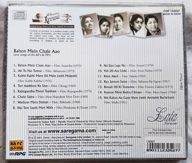 Lata Forever Bahon Mein Chale Aao Vol 5 Hindi Audio cd