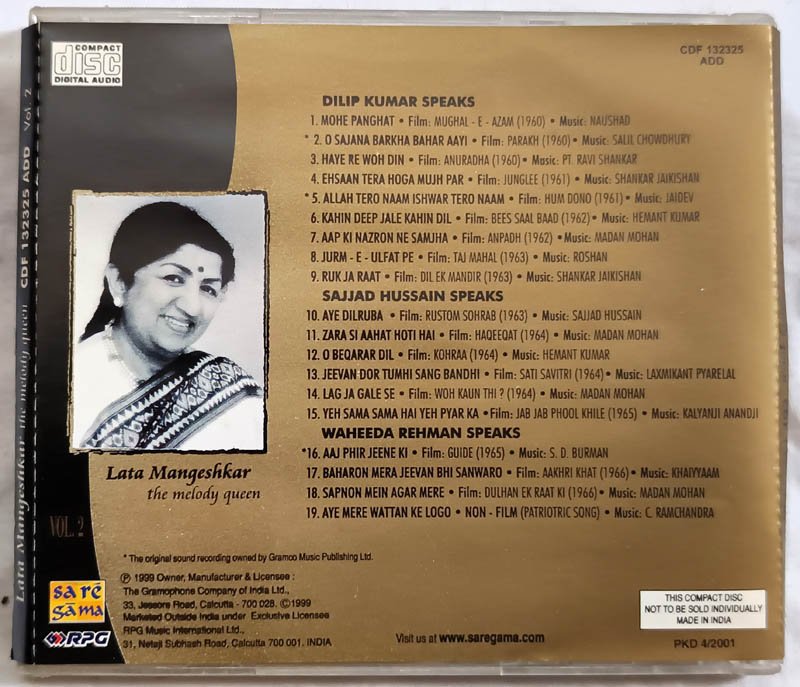 Legends Lata Mangeshkar The Melody Queen Vol 2 Hindi Film Song Audio cd