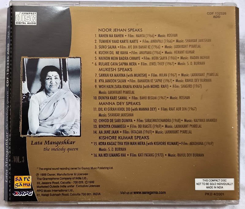 Legends Lata Mangeshkar The Melody Queen Vol 3 Hindi Film Song Audio cd