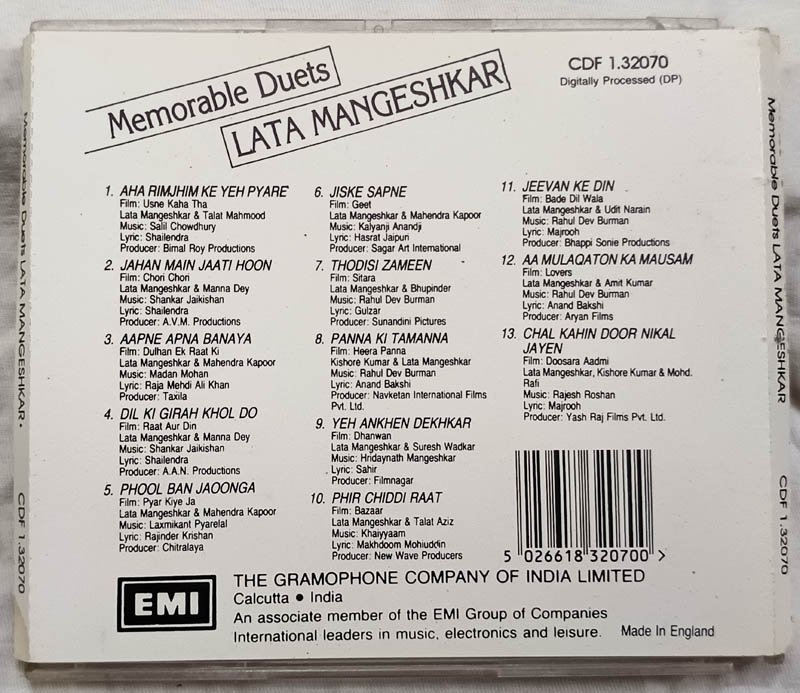 Memorable Duets Lata Mangeshkar Hindi Audio Cd
