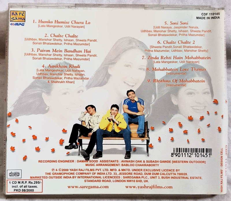 Mohabbatein Hindi Audio Cd By Jatin-Lalit