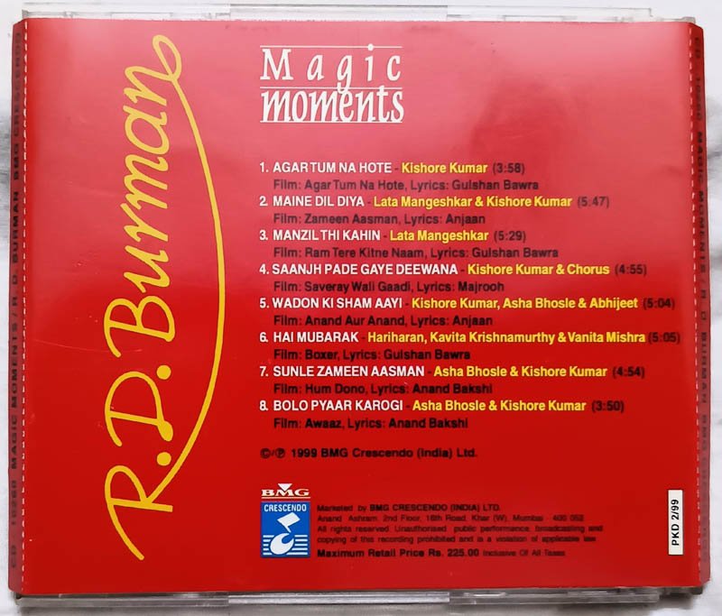 R.D.Burmann Magic Moments Hindi Films Audio CD