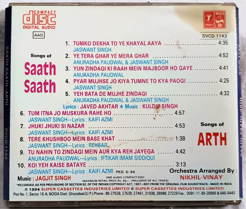 Saath Saath - Arth Hindi Audio Cd