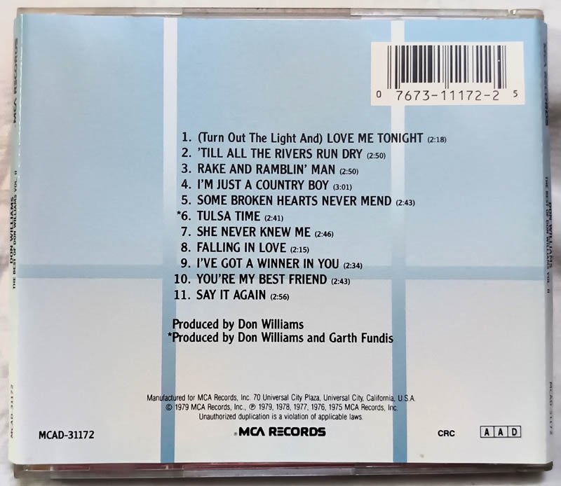 The Best of Don Williams Audio Cd.