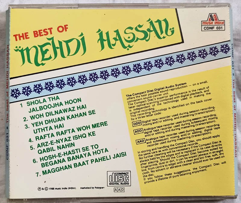 The Best of Mehdi Hassan Hindi Audio Cd