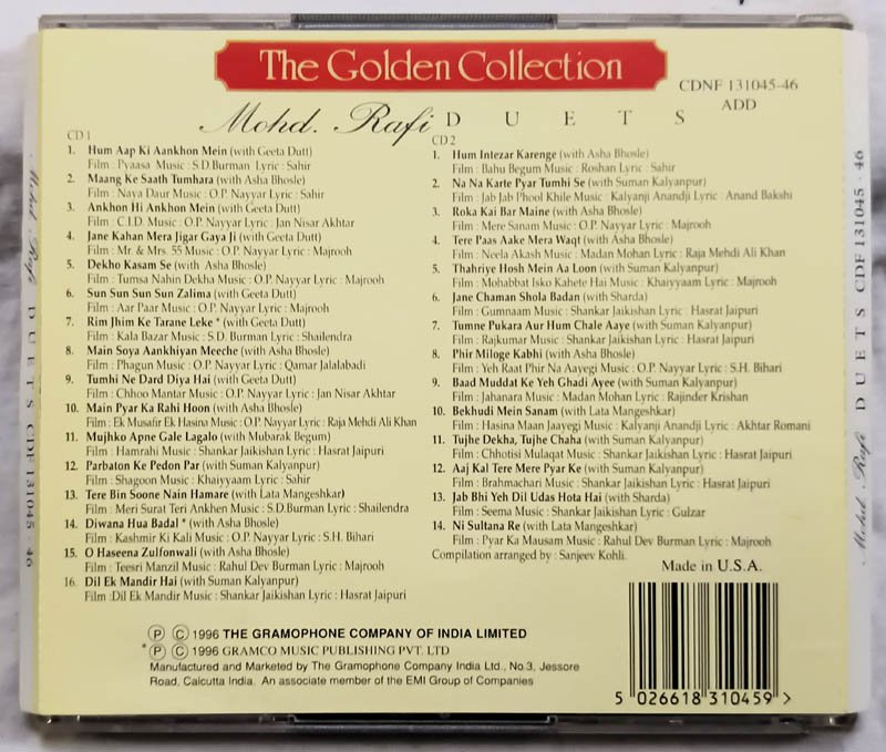 The Golden Collection Mohd.Rafi Duets Hindi Audio Cd