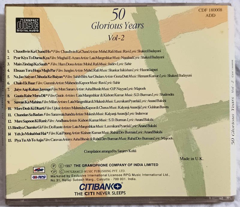 50 Glorious Year Vol 2 Hindi Film Songs Audio CD