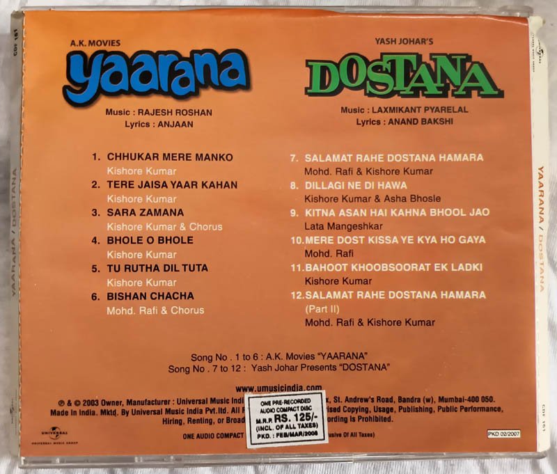 Dostana - Yaarana Hindi Audio CD