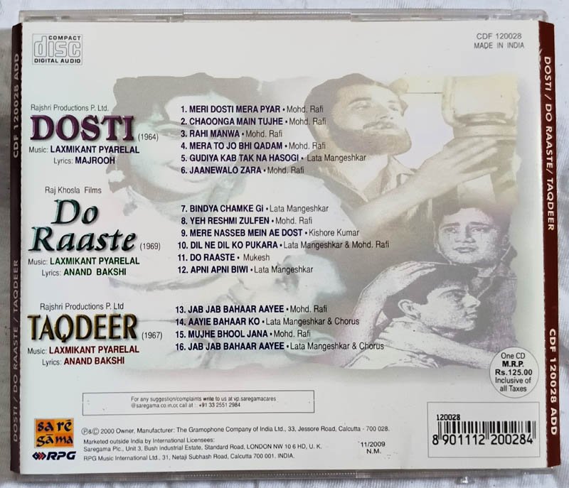 Dosti - Do Raaste Taqdeer Hindi Audio Cd