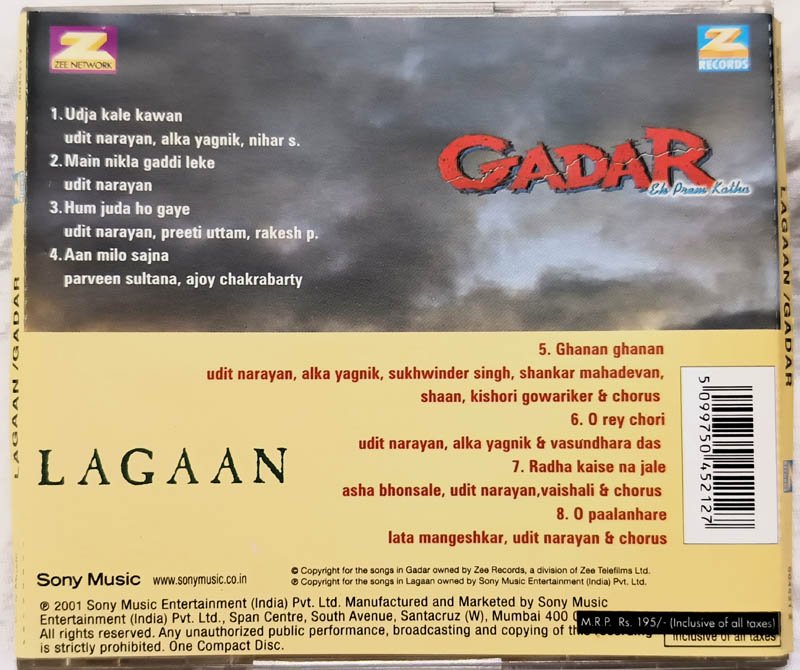 Gadar - Lagaan Hindi Audio cd