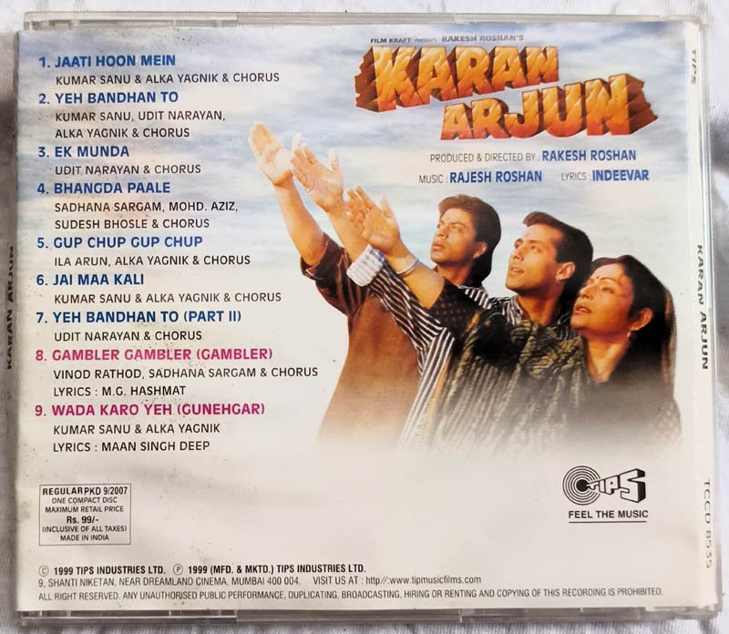 Karan Arjun Hindi Audio cd By Rajesh Roshan