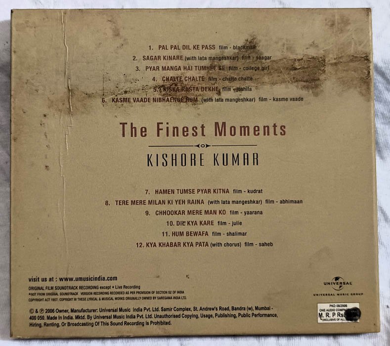 The Finest Moments Kishore Kumar Hindi Audio cd