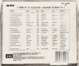 A Tribute to a legend Vol Kishore Hindi Film Song Audio cd