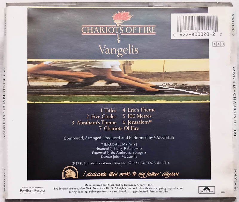 Chariots Of Fire Vangelis Audio cd