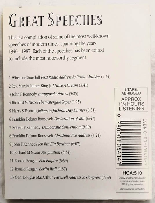 Great Speeches Harper Collins Audio Books Cassette