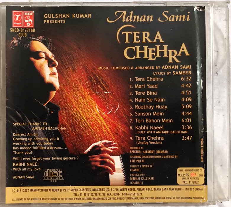 Hindi Audio cd Tera Chehra Adnan Sami