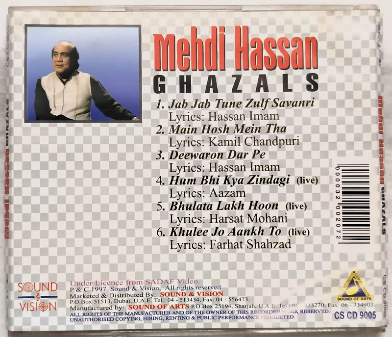 Mehdi Hassan Ghazals Hindi Audio Cd
