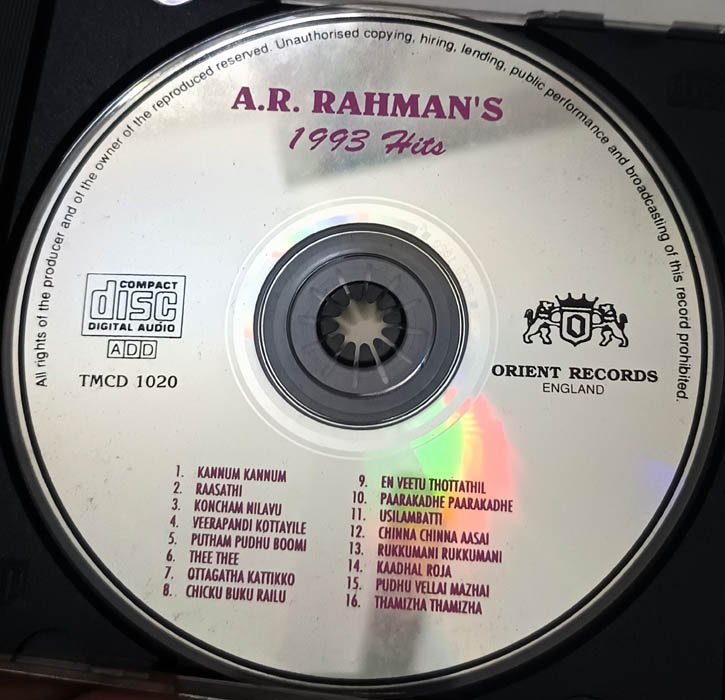 Rahmans 1993 Hits Thiruda Thiruda - Roja - Gentleman Audio cd