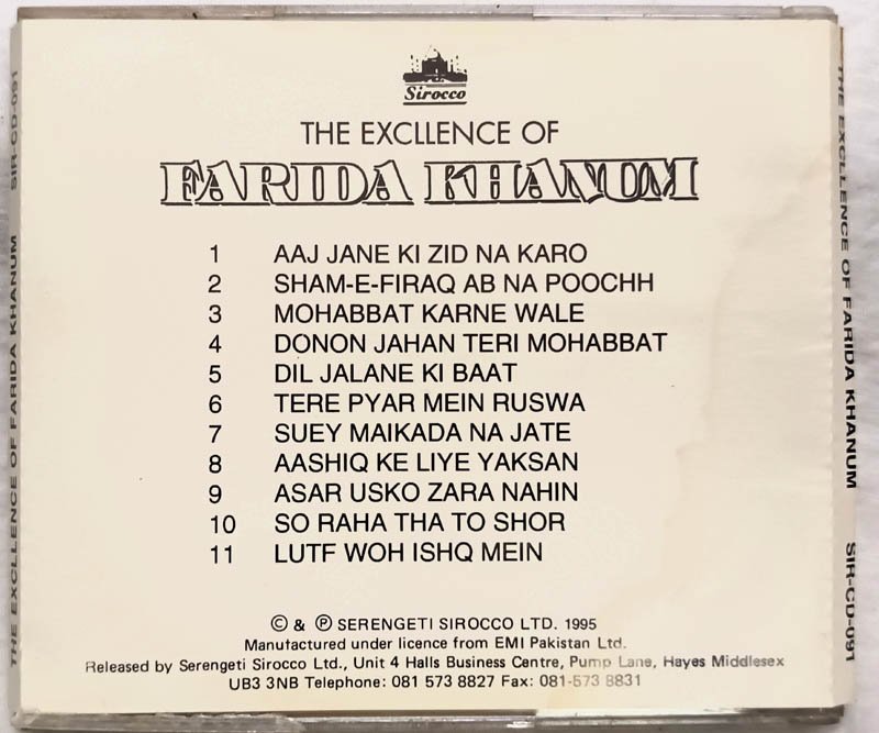 The Excellence of Farida Khanum Hindi Audio Cd