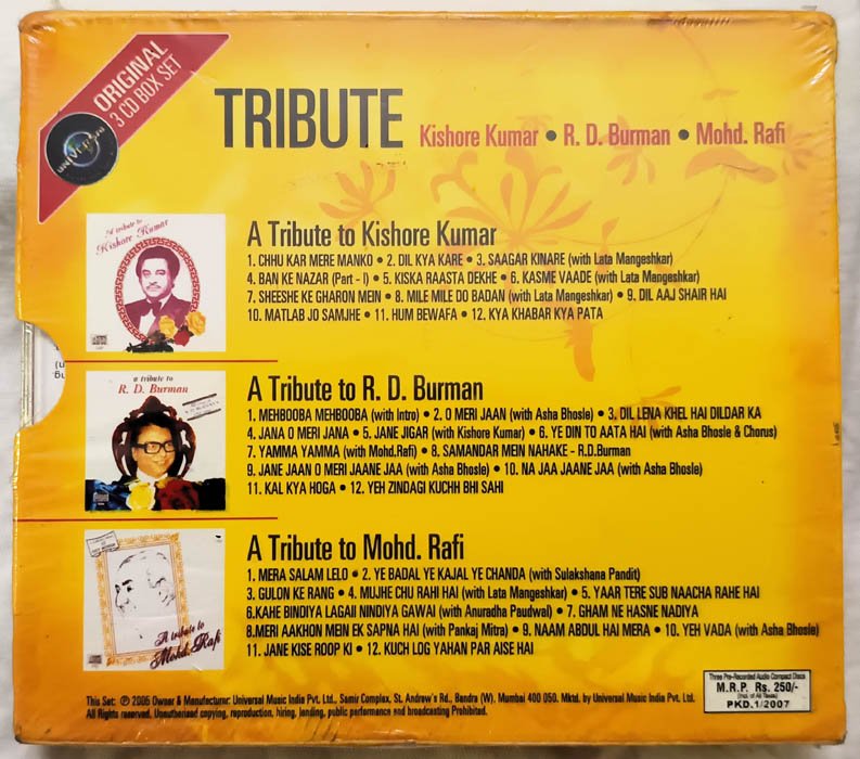 Tribute Kihore Kumar R D Burman Mohd Rafi Hindi Audio cd