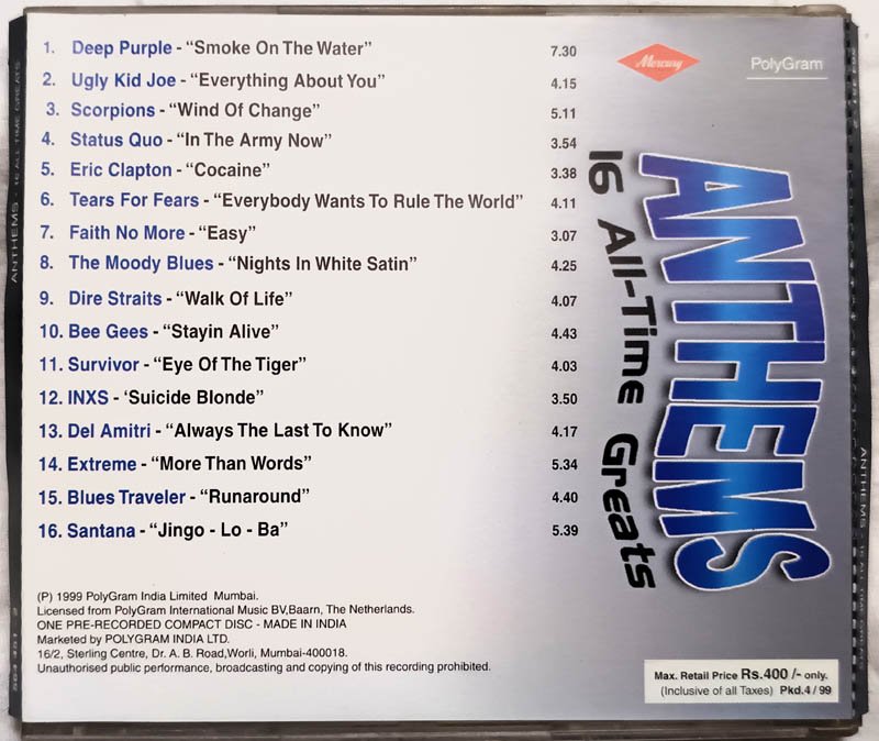 Anthems 16 All Time Great Audio Cd