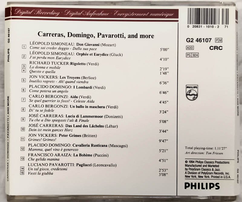 Carreras Domingo Pavarotti and more Audio cd