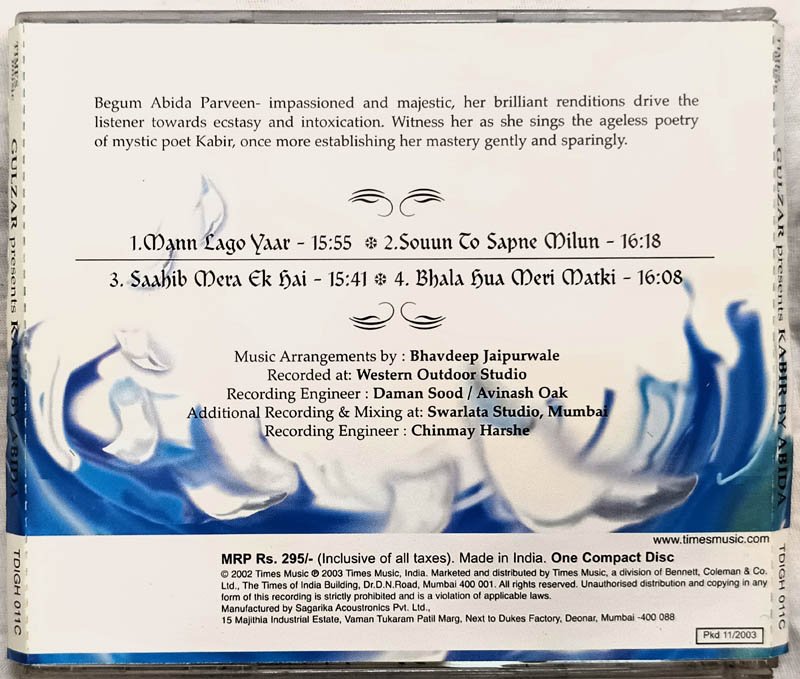 Gulzar Presents Kabir By Abida Hindi Audio Cd