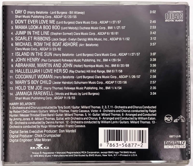 Harry Belafonte All Time Greatest Hits Vol 1 Audio cd