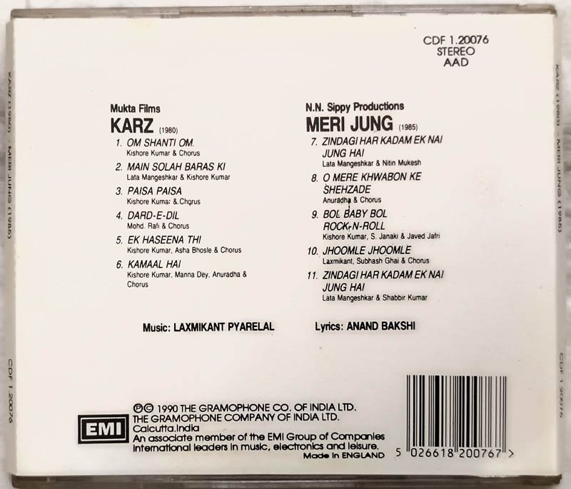 Karz - Meri Jung Hindi Audio cd By Laxmikant Pyarelal