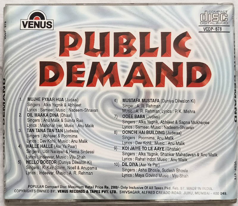 Public Demand Hindi Audio Cd