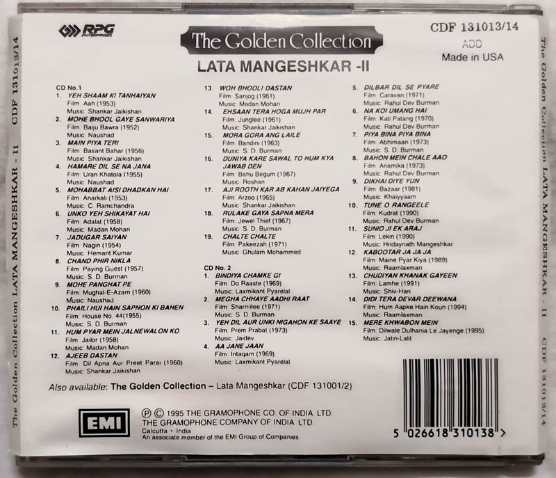 The Golden Collection Lata Mangeshkar 2 Hindi Audio cd - Image 2
